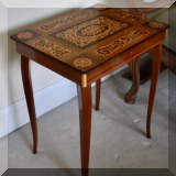 F21. Italian marquetry jewelry box table. 19.5”h x 17”w x 13”d